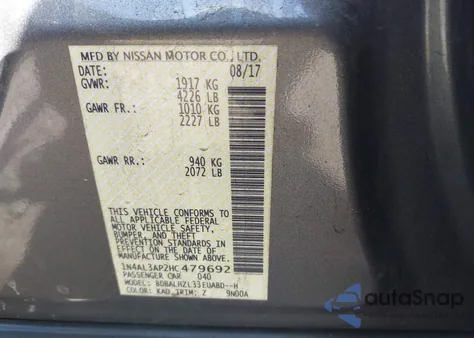 2017 Nissan Altima 2.5 Sr from USA, damaged, VIN 1N4AL3AP2HC479692